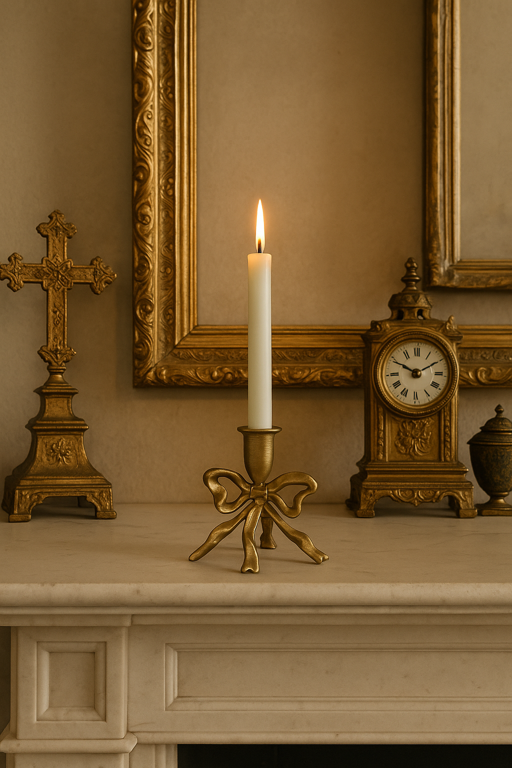 Antique Brass Bow Candle Stick Holder