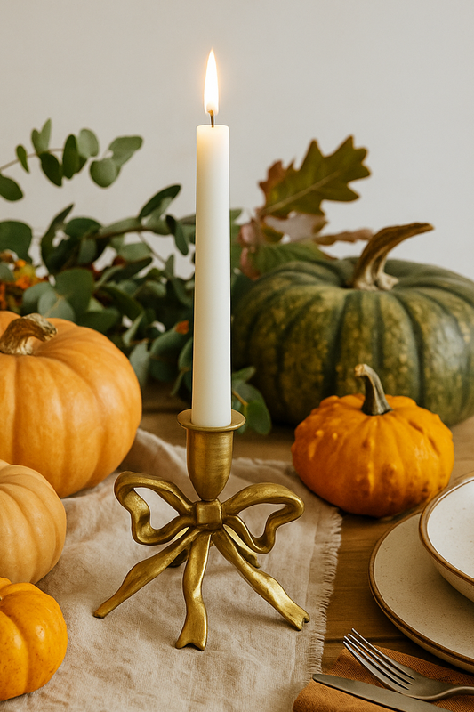 Antique Brass Bow Candle Stick Holder