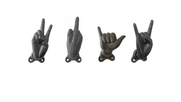 Cast Iron Rock On/Peace/Hang Ten/Middle Finger Hooks