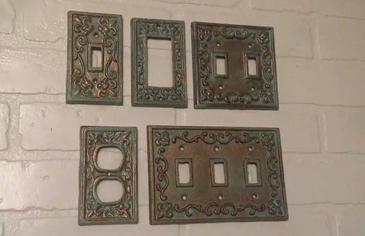 Light Switch Cover, Bronze Patina Plates, Plug Cover, Switch Plates, Vintage Light Switch, Switchplate, Outlet Plate Covers