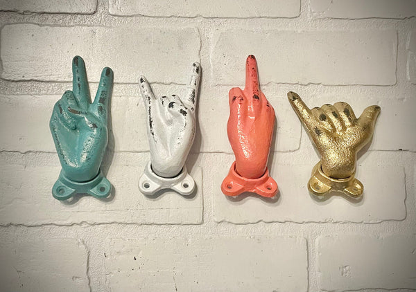 Peace Hook (18 Colors), Hang Ten Hook, Middle Finger Hook, Shaka Hook, Rock On Hook, Surfer Decor, Rockstar, Rocker, Music Decor